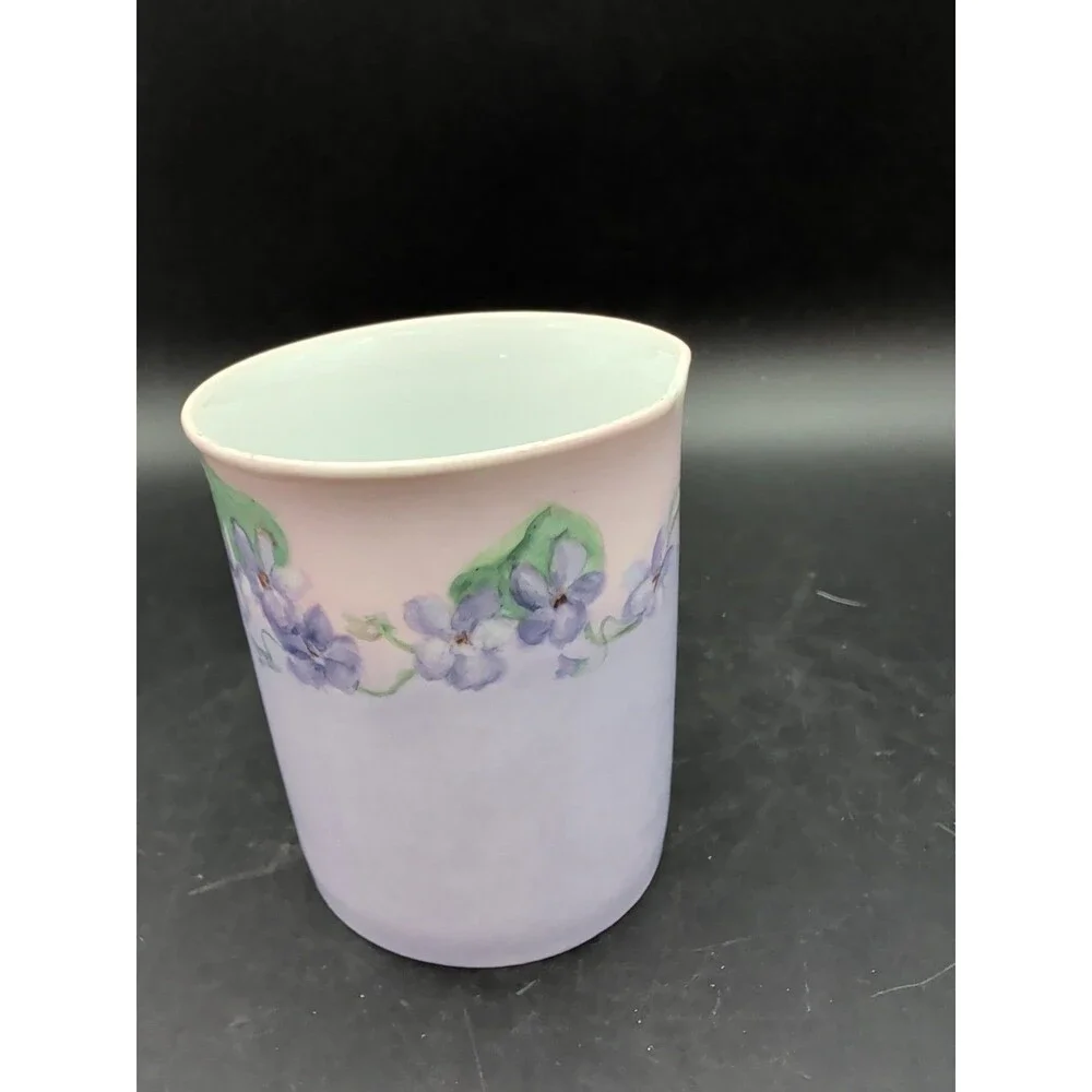 Vtg Purple Violets Vase Hand Painted Signed L Fachler '57